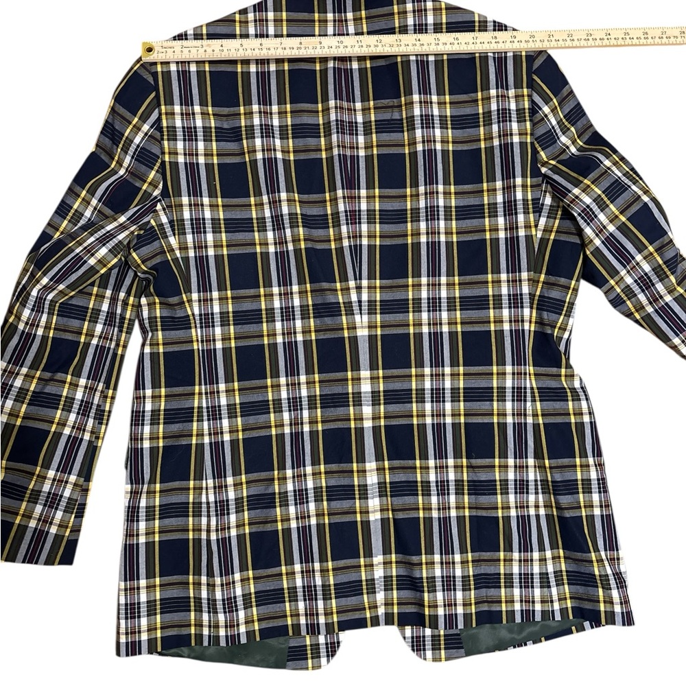 Saddlebred Navy, Yellow Tartan Plaid Sport Coat 46L - Picture 6 of 9